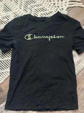 Champion Black Tee with Olive Logo. 
🚭